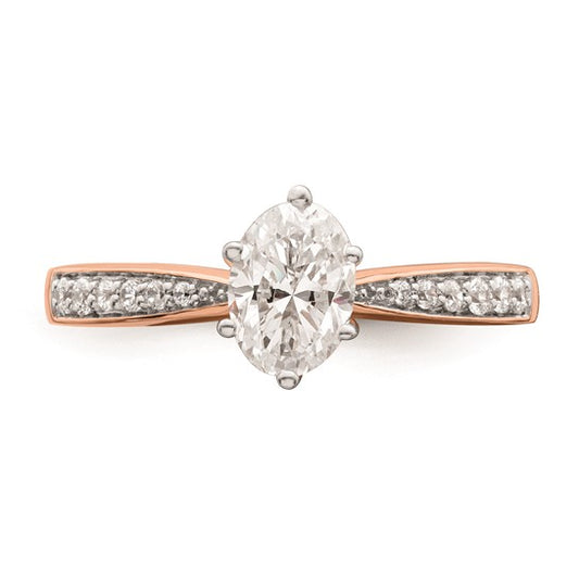 14k Rose Gold Leaf Design (Holds 3/4 carat (7.1x5.4mm) Oval Center) 1/6 carat Diamond Semi-Mount Engagement Ring