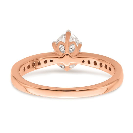 14k Rose Gold Leaf Design (Holds 3/4 carat (7.1x5.4mm) Oval Center) 1/6 carat Diamond Semi-Mount Engagement Ring