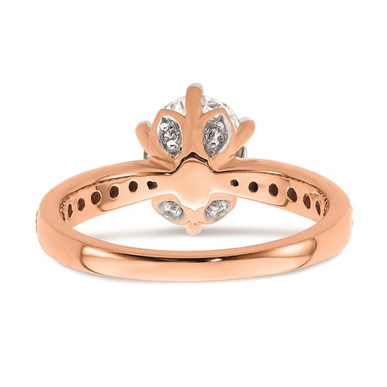14k Rose Gold Leaf Design (Holds 1.5 carat (9.2x6.9mm) Oval Center) 1/5 carat Diamond Semi-Mount Engagement Ring