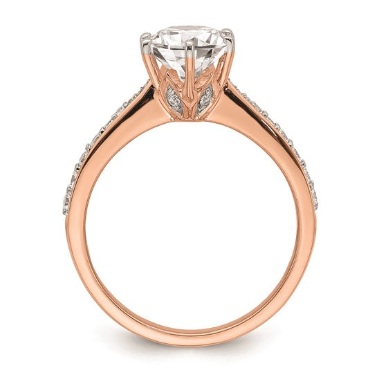 14k Rose Gold Leaf Design (Holds 2 carat (10x7.5mm) Oval Center) 1/4 carat Diamond Semi-Mount Engagement Ring