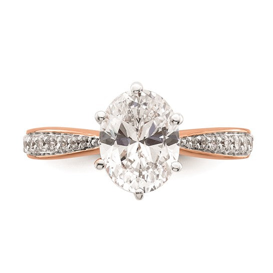 14k Rose Gold Leaf Design (Holds 2 carat (10x7.5mm) Oval Center) 1/4 carat Diamond Semi-Mount Engagement Ring