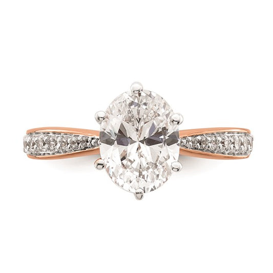 14k Rose Gold Leaf Design (Holds 2 carat (10x7.5mm) Oval Center) 1/4 carat Diamond Semi-Mount Engagement Ring