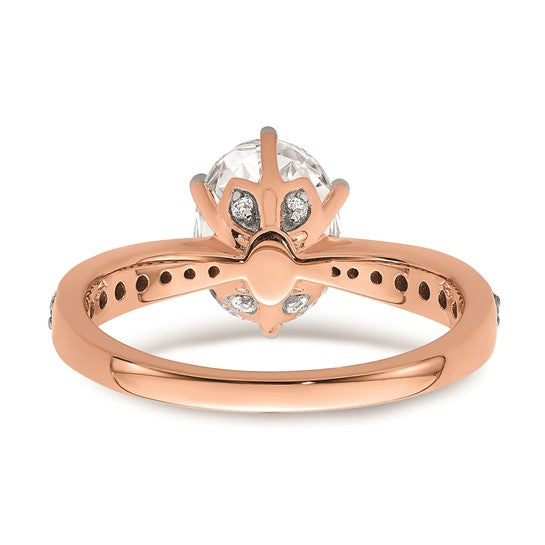 14k Rose Gold Leaf Design (Holds 2 carat (10x7.5mm) Oval Center) 1/4 carat Diamond Semi-Mount Engagement Ring