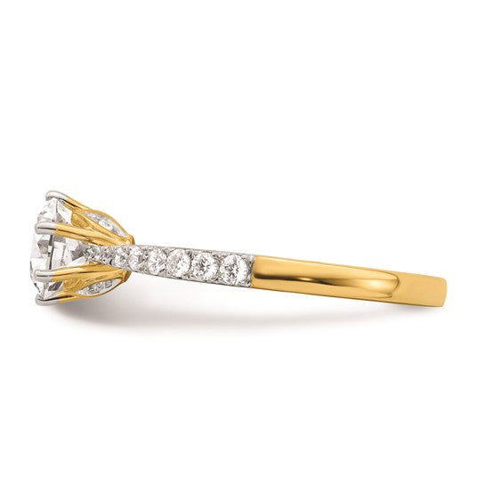 14k Gold Leaf Design (Holds 3/4 carat (5.8mm) Round Center) 1/4 carat Diamond Semi-Mount Engagement Ring