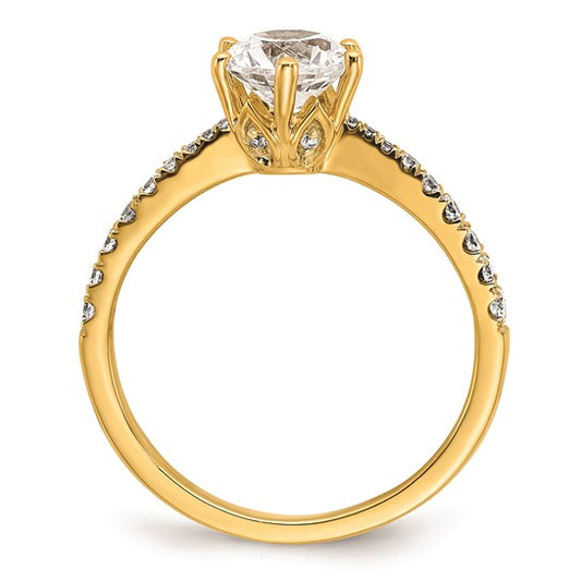 14k Gold Leaf Design (Holds 1 carat (6.5mm) Round Center) 1/4 carat Diamond Semi-Mount Engagement Ring