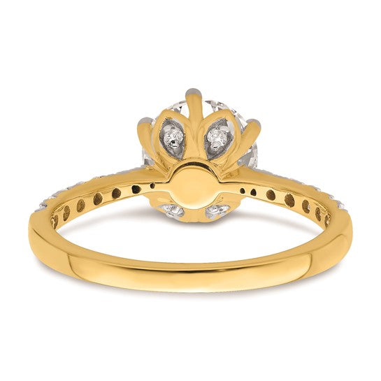 14k Gold Leaf Design (Holds 1.5 carat (7.5mm) Round Center) 1/3 carat Diamond Semi-Mount Engagement Ring