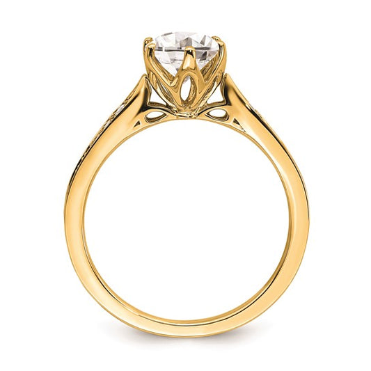 14k Gold (Holds 1 carat (6.5mm) Round Center) 1/8 carat Diamond Semi-Mount Engagement Ring