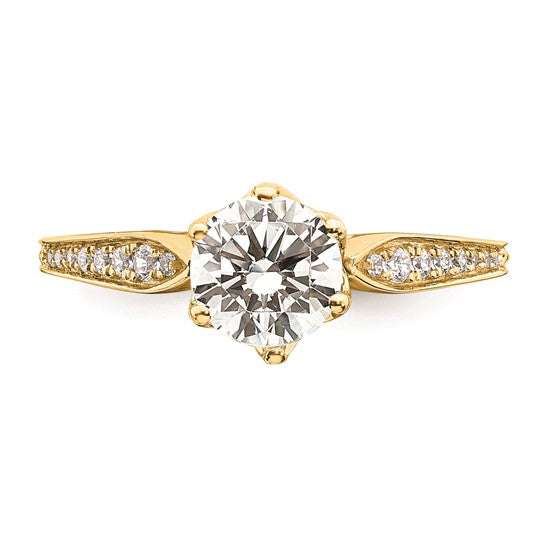 14k Gold (Holds 1 carat (6.5mm) Round Center) 1/8 carat Diamond Semi-Mount Engagement Ring