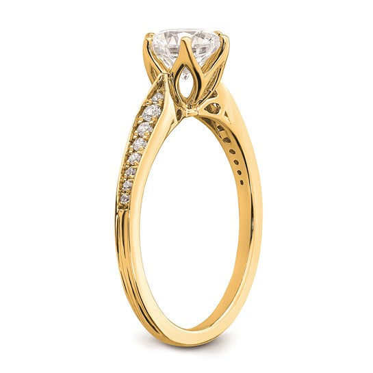 14k Gold (Holds 1 carat (6.5mm) Round Center) 1/8 carat Diamond Semi-Mount Engagement Ring
