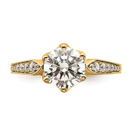 14k Gold (Holds 1.5 carat (7.5mm) Round Center) 1/6 carat Diamond Semi-Mount Engagement Ring