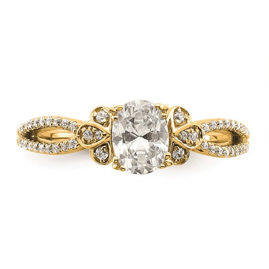 14k Split Shank (Holds 1/2 carat (6.4x4.9mm) Oval Center) 1/6 carat Diamond Semi-Mount Engagement Ring