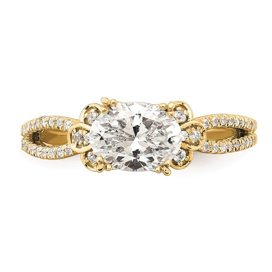 14k Split Shank (Holds 1 carat (8.00x6.1mm) Oval Center) 1/6 carat Diamond Semi-Mount Engagement Ring