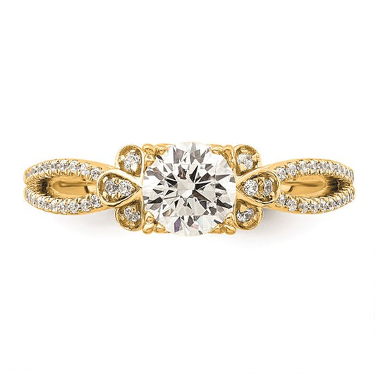 14k Split Shank (Holds 3/4 carat (5.4mm) Cushion Center) 1/6 carat Diamond Semi-Mount Engagement Ring
