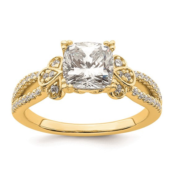 14k Split Shank (Holds 1.5 carat (7.00mm) Cushion Center) 1/4 carat Diamond Semi-Mount Engagement Ring