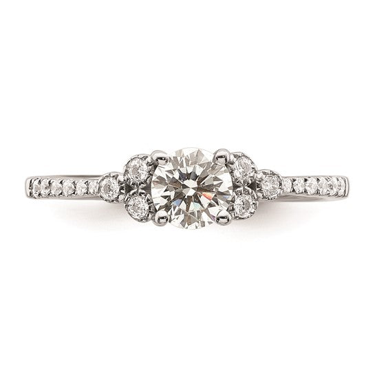 14k White Gold (Holds 1/2 carat (5.2mm) Round Center) 1/8 carat Diamond Semi-mount Engagement Ring