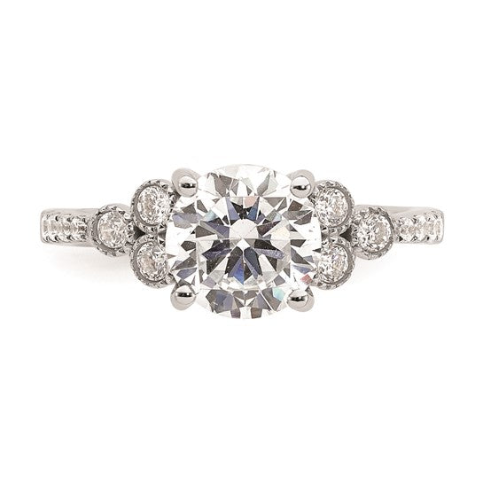 14k White Gold (Holds 2 carat (8.2mm) Round Center) 1/3 carat Diamond Semi-mount Engagement Ring