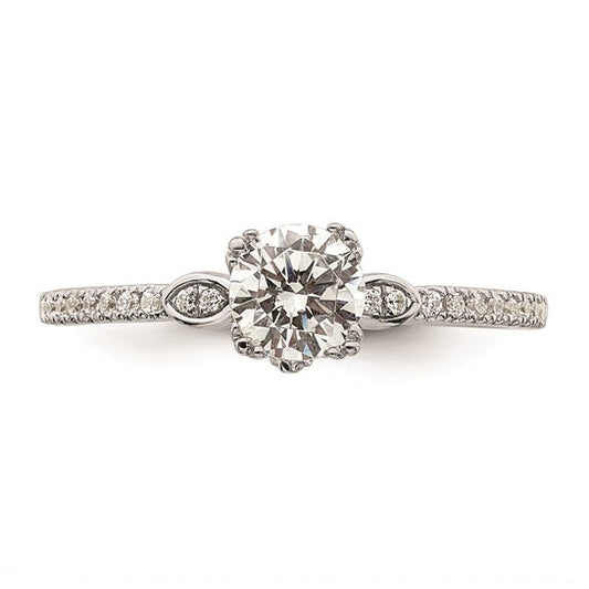 14k White Gold (Holds 1/2 carat (5.2mm) Round Center) 1/6 carat Diamond Semi-Mount Engagement Ring