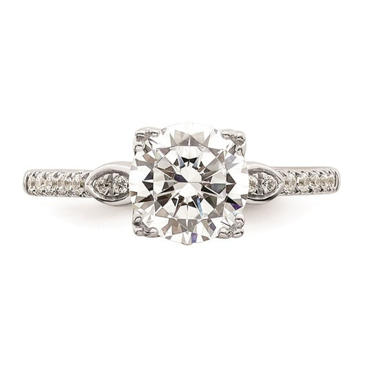 14k White Gold (Holds 1.5 carat (7.5mm) Round Center) 1/5 carat Diamond Semi-Mount Engagement Ring