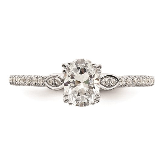 14k White Gold (Holds 1/2 carat (6.4x4.9mm) Oval Center) 1/6 carat Diamond Semi-Mount Engagement Ring