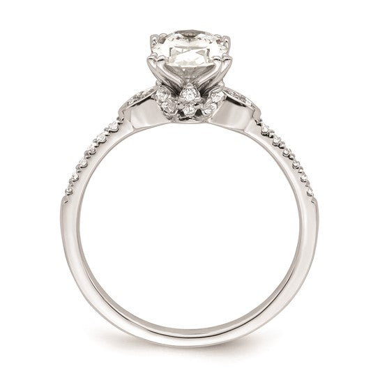 14k White Gold (Holds 1 carat (8.00x6.1mm) Oval Center) 1/6 carat Diamond Semi-Mount Engagement Ring