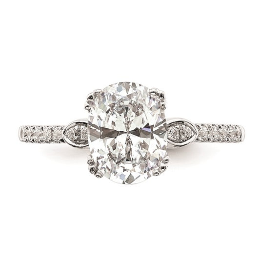 14k White Gold (Holds 1.5 carat (9.2x6.9mm) Oval Center) 1/5 carat Diamond Semi-Mount Engagement Ring