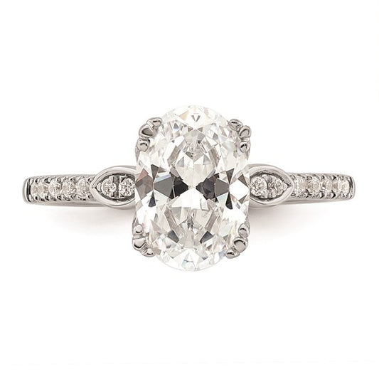 14k White Gold (Holds 2 carat (10x7.5mm) Oval Center) 1/4 carat Diamond Semi-Mount Engagement Ring