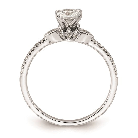 14k White Gold (Holds 1/2 carat (4.9mm) Cushion Center) 1/6 carat Diamond Semi-Mount Engagement Ring