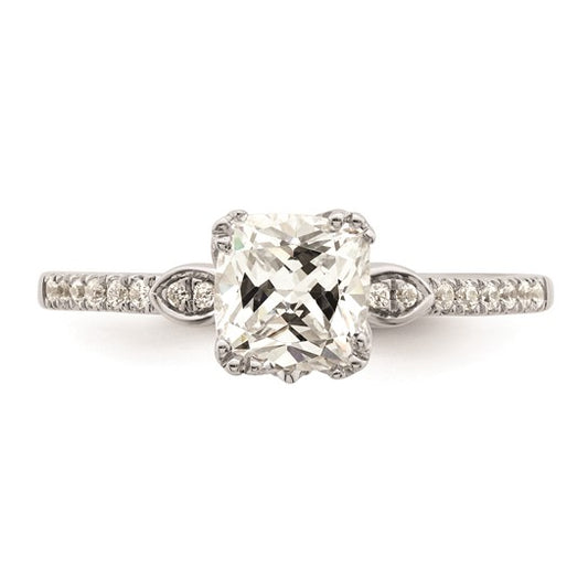 14k White Gold (Holds 1 carat (6.00mm) Cushion Center) 1/6 carat Diamond Semi-Mount Engagement Ring