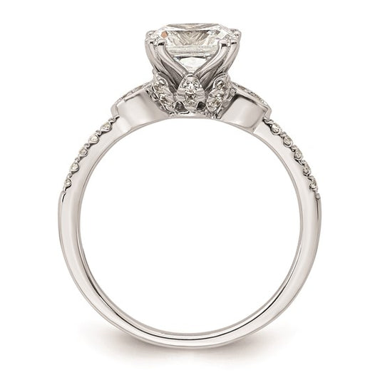 14k White Gold (Holds 1.5 carat (7.00mm) Cushion Center) 1/5 carat Diamond Semi-Mount Engagement Ring