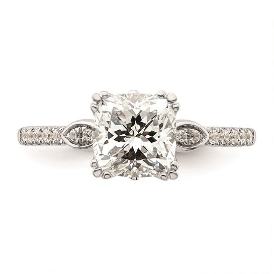 14k White Gold (Holds 1.5 carat (7.00mm) Cushion Center) 1/5 carat Diamond Semi-Mount Engagement Ring