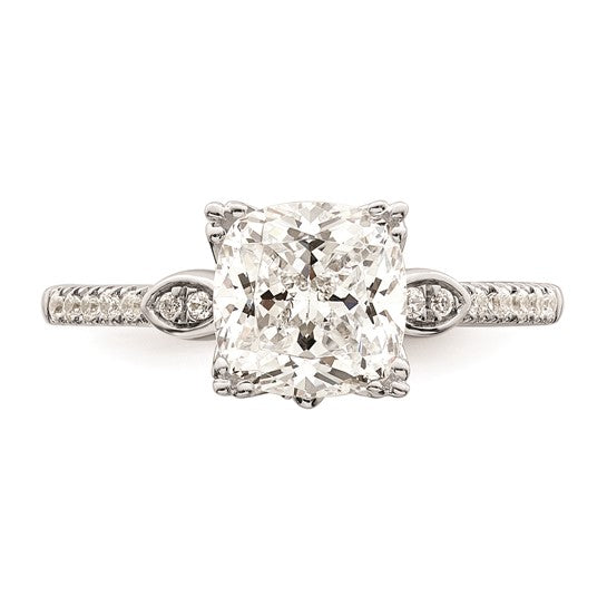 14k White Gold (Holds 2 carat (7.6mm) Cushion Center) 1/4 carat Diamond Semi-Mount Engagement Ring
