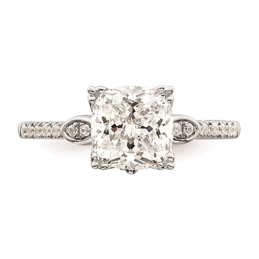 14k White Gold (Holds 2 carat (7.6mm) Cushion Center) 1/4 carat Diamond Semi-Mount Engagement Ring