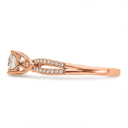 14K Rose Gold 2-Row (Holds 1/2 carat (5.2mm) Round Center) 1/8 carat Diamond Semi-Mount Engagment Ring