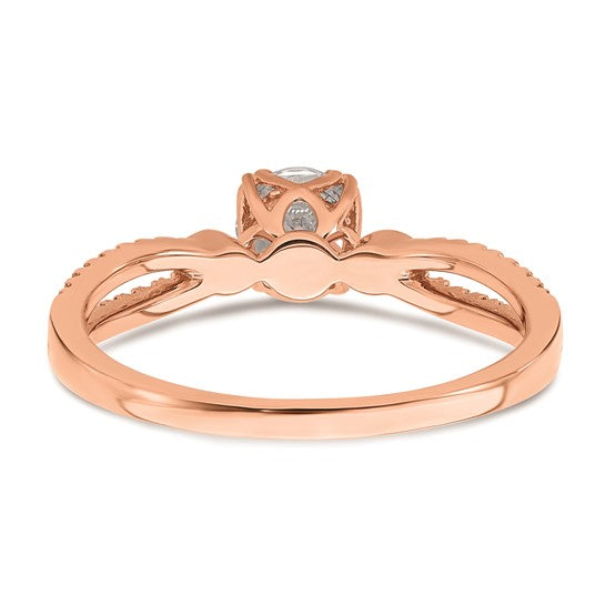 14K Rose Gold 2-Row (Holds 1/2 carat (5.2mm) Round Center) 1/8 carat Diamond Semi-Mount Engagment Ring