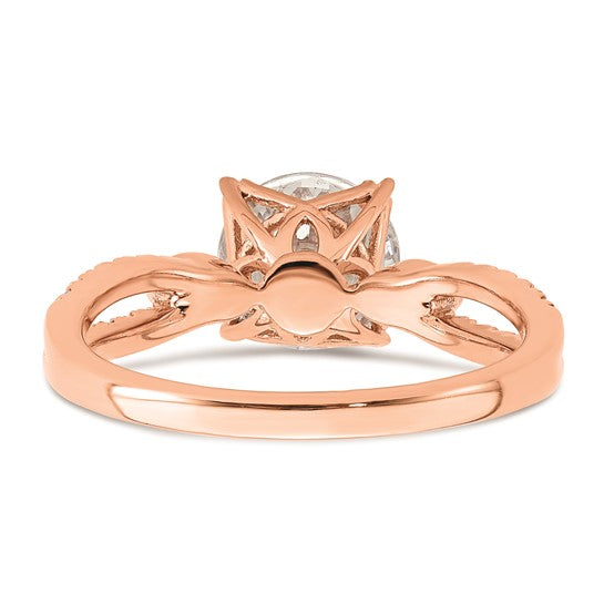 14K Rose Gold 2-Row (Holds 1.5 carat (7.5mm) Round Center) 1/6 carat Diamond Semi-Mount Engagment Ring