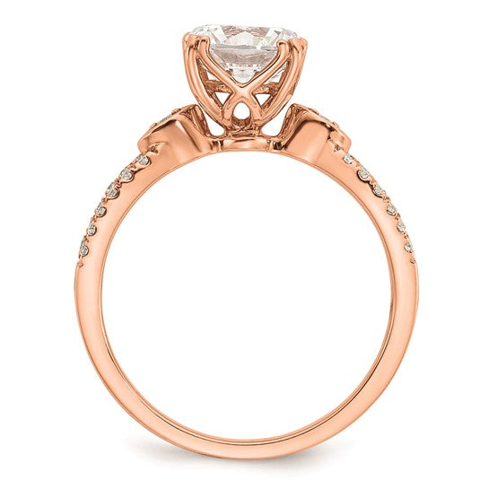 14K Rose Gold 2-Row (Holds 2 carat (8.2mm) Round Center) 1/4 carat Diamond Semi-Mount Engagment Ring