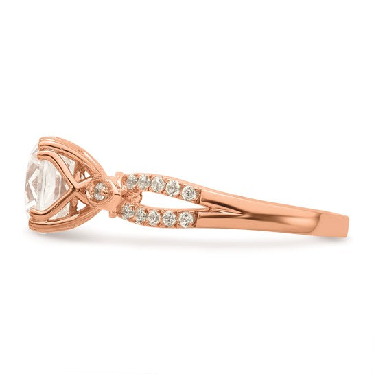 14K Rose Gold 2-Row (Holds 2 carat (8.2mm) Round Center) 1/4 carat Diamond Semi-Mount Engagment Ring