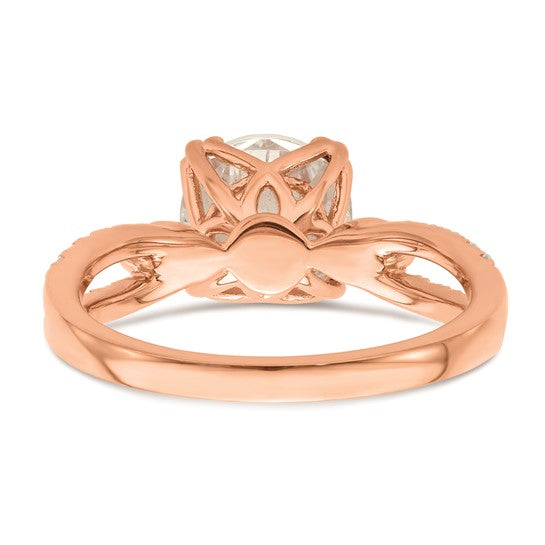 14K Rose Gold 2-Row (Holds 2 carat (8.2mm) Round Center) 1/4 carat Diamond Semi-Mount Engagment Ring