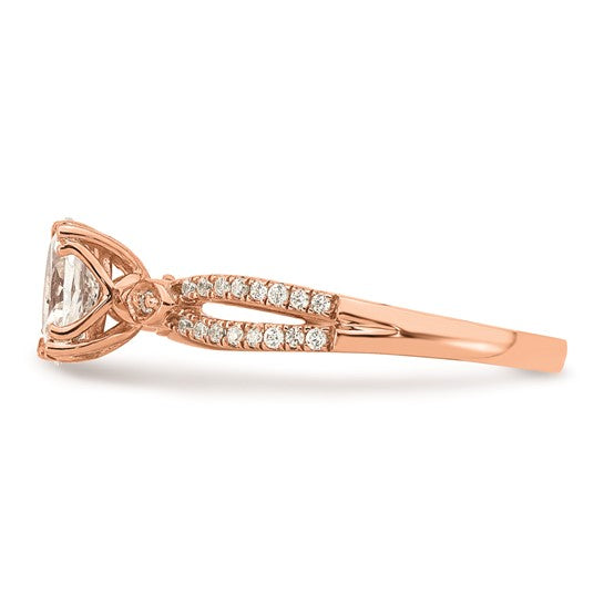 14k Rose Gold Split Shank (Holds 3/4 carat (7.1x5.4mm) Oval Center) 1/8 carat Diamond Semi-Mount Engagement Ring