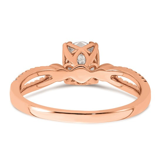 14k Rose Gold Split Shank (Holds 3/4 carat (7.1x5.4mm) Oval Center) 1/8 carat Diamond Semi-Mount Engagement Ring
