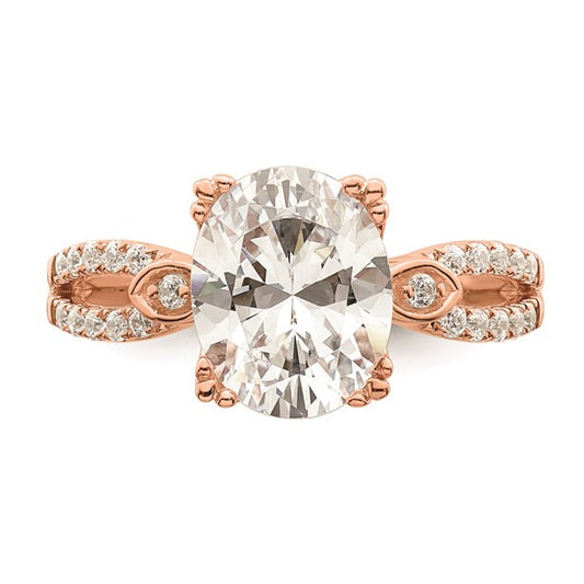 14k Rose Gold Split Shank (Holds 2 carat (10x7.5mm) Oval Center) 1/4 carat Diamond Semi-Mount Engagement Ring
