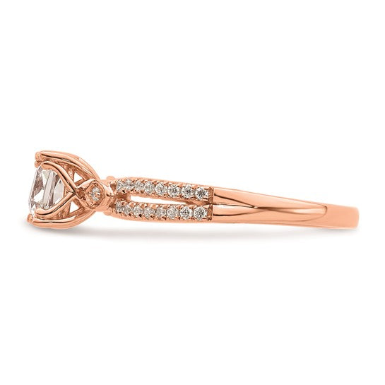 14k Rose Gold Split Shank (Holds 3/4 carat (5.4mm) Cushion Center) 1/8 carat Diamond Semi-Mount Engagement Ring