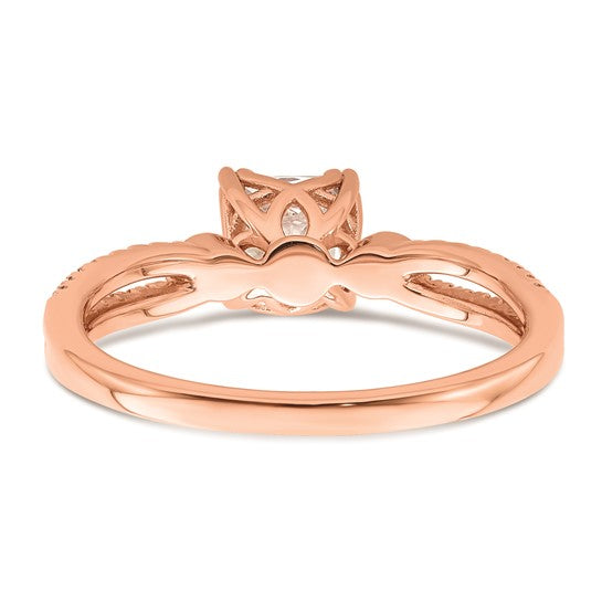 14k Rose Gold Split Shank (Holds 3/4 carat (5.4mm) Cushion Center) 1/8 carat Diamond Semi-Mount Engagement Ring