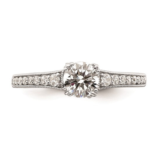 14k White Gold (Holds 1/2 carat (5.2mm) Round Center) 1/6 carat Diamond Semi-Mount Engagement Ring