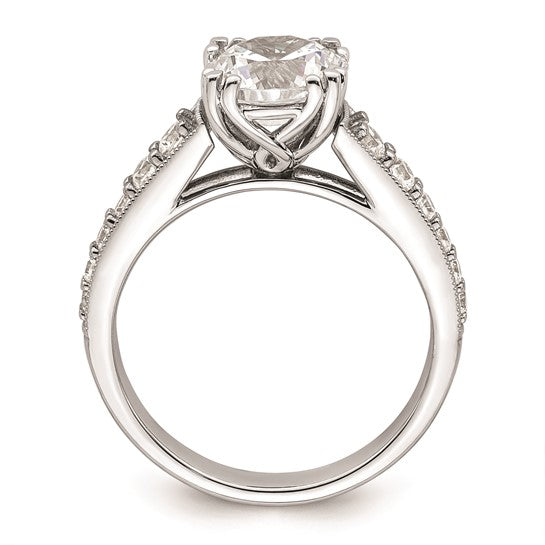 14k White Gold (Holds 2 carat (8.2mm) Round Center) 3/8 carat Diamond Semi-Mount Engagement Ring