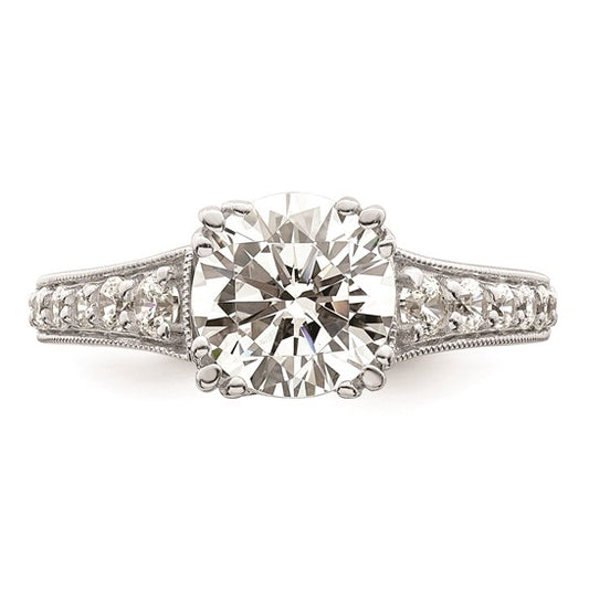 14k White Gold (Holds 2 carat (8.2mm) Round Center) 3/8 carat Diamond Semi-Mount Engagement Ring