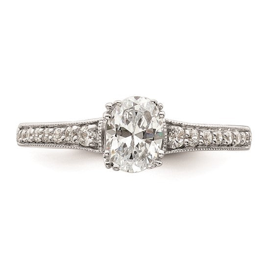 14k White Gold (Holds 1/2 carat (6.4x4.9mm) Oval Center) 1/6 carat Diamond Semi-Mount Engagement Ring