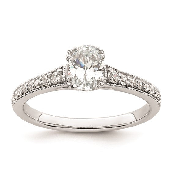 14k White Gold (Holds 1/2 carat (6.4x4.9mm) Oval Center) 1/6 carat Diamond Semi-Mount Engagement Ring