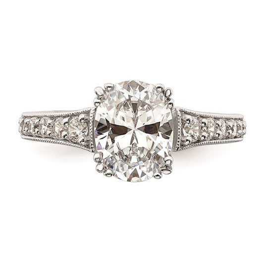 14k White Gold (Holds 1.5 carat (9.2x6.9mm) Oval Center) 1/3 carat Diamond Semi-Mount Engagement Ring