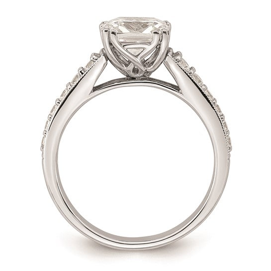 14k White Gold (Holds 2 carat (7.6mm) Cushion Center) 3/8 carat Diamond Semi-Mount Engagement Ring
